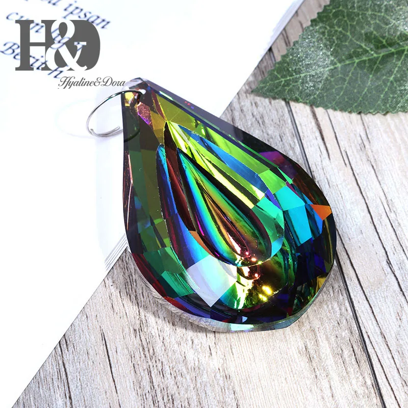 H&D 76mm Colorful Crystal Loquat Chandelier Lamp Hanging Ornament Parts,DIY Suncatcher Rainbow Maker Crystal Prisms Pendant