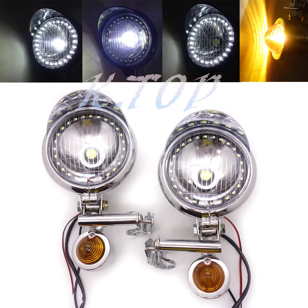 Motorcycle Universal Chrome Turn Signal Driving Spot Fog lights Bar