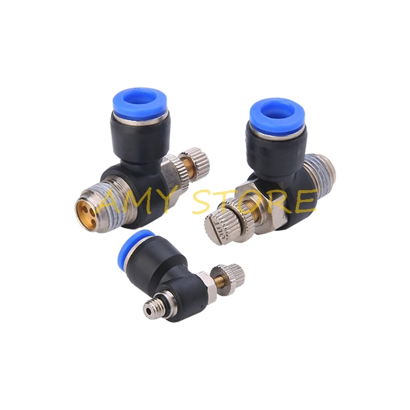 

1Pc SL-4 6 8 10 12mm Pneumatic Throttle Valve 1/8 1/4 3/8" 1/2" BSPT M5 Thread Pipe Air Flow Control Hose Tube Connector Coupler