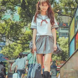 2 предмета, Высококачественная школьная форма для японской средней школы для девочек, японские корейские Топы + юбка + галстук, школьная