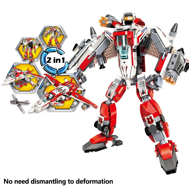 

747pcs 2 in 1 Military Transformation Deformation Knight Robot Fighter City Building Blocks Educational toys for children