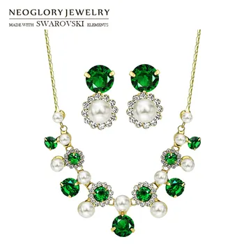 

Neoglory Austria Rhinestone & Zircon & Simulated Pearl Jewelry Set Exquisite Round Style Necklace & Earrings For Trendy Gift