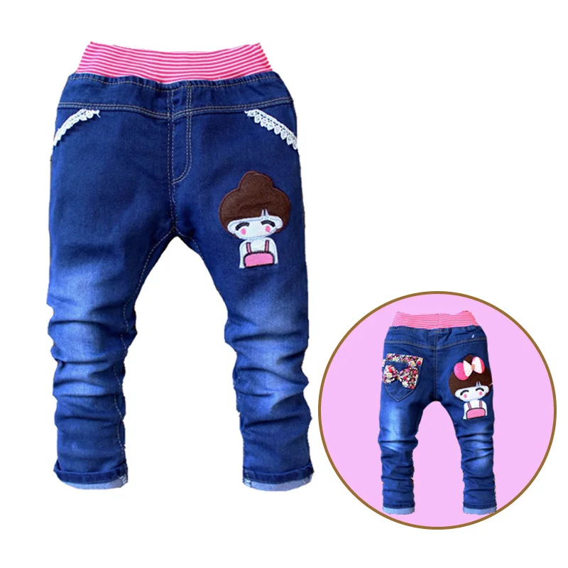 Clearance Hot Sale Children Girls Jean Cartoon Pants Kid Girl Trousers Casual Baby Pants Elastic