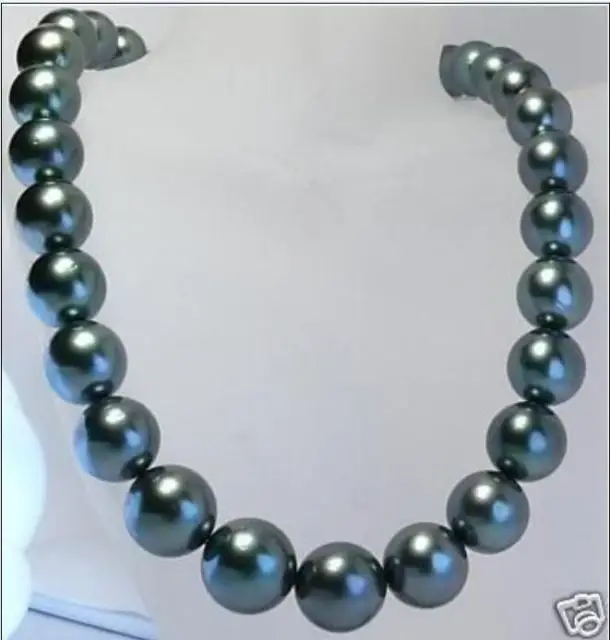 

HOT## Wholesale > HUGE18"12-14mm natural tahitian genuine black blue pearl necklace