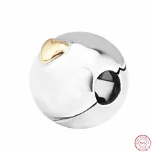 925 стерлингового серебра Элегантный принт логотип бусины с 14 K Золотое сердце DIY Fit PANDORA Подвески для женщин Изготовление ювелирных изделий CL038K