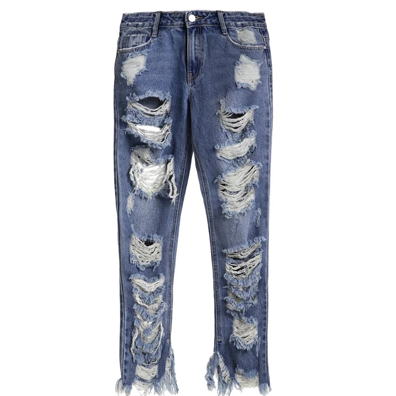 Buy Women Bleached Blue Jeans 2018 Sexy Destroyed Hole