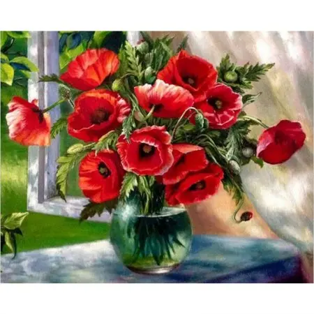 cioioil-W941 Window sill vase DIY Painting By Numbers Modern Wall Art Hand Painted Oil Painting For Home Decor