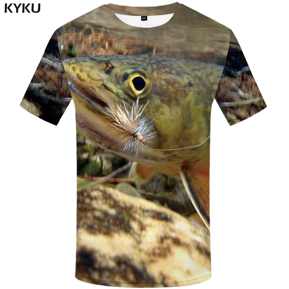 

KYKU Fish Tshirt Men Funny T-shirt Tropical Ocean 3d Print T Shirt Animal Anime Clothes Fishinger Punk Rock Mens Clothing Summer