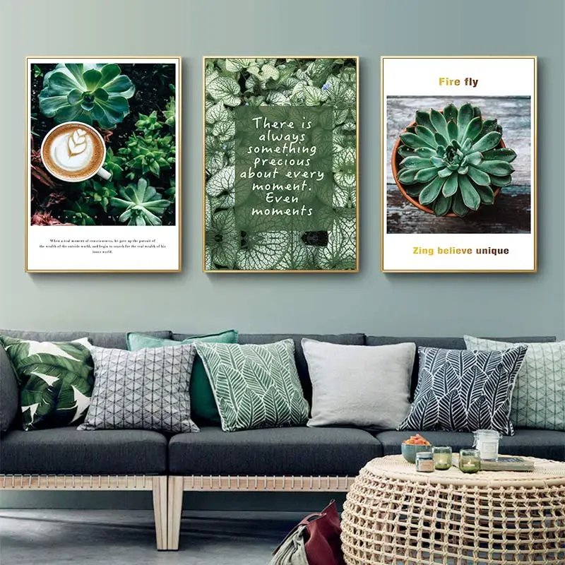 

Leaf Wall Art Plant Canvas Painting Fresh Green Big Leaves Nordic Poster and Print Tropical Plants Wall Pictures For Living Room