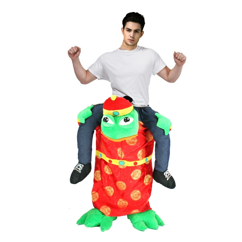 

2019 New Adult Unisex Mascot Costume Fortune Frog Novelty Ride on Costume Fancy Dress Animal Cosplay Pants with False Human Legs