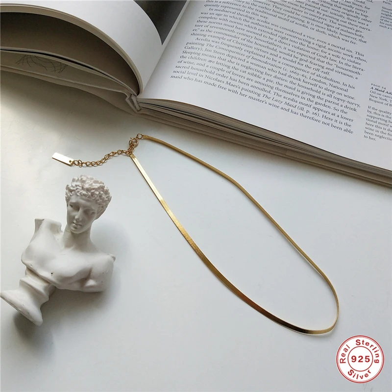 

925 Sterling Silver Necklace Flat Snake Chain Necklace Gold Fashion Choker Necklace For Women 925 Silver Jewelry For Charms
