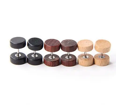 

Wood Stainless Steel Earrings Double Sided Round Bolt Stud Earrings For Men Women Punk Gothic Barbell Black Earring Female Male