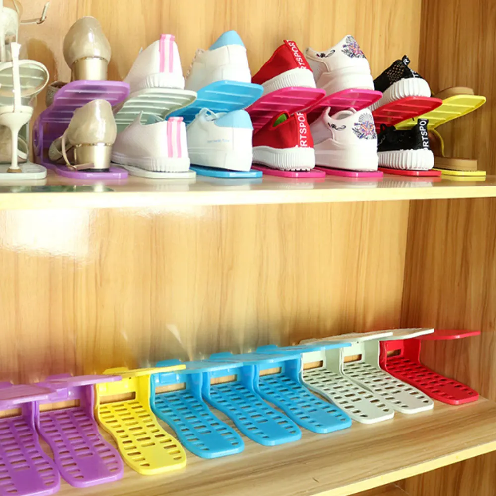 

2/5/8/10 pcs Plastic Shoes Storage Rack Shleves Double-Wide Shoe Holder Save Space Shoes Organizer Stand Shelf Cleaning Storage