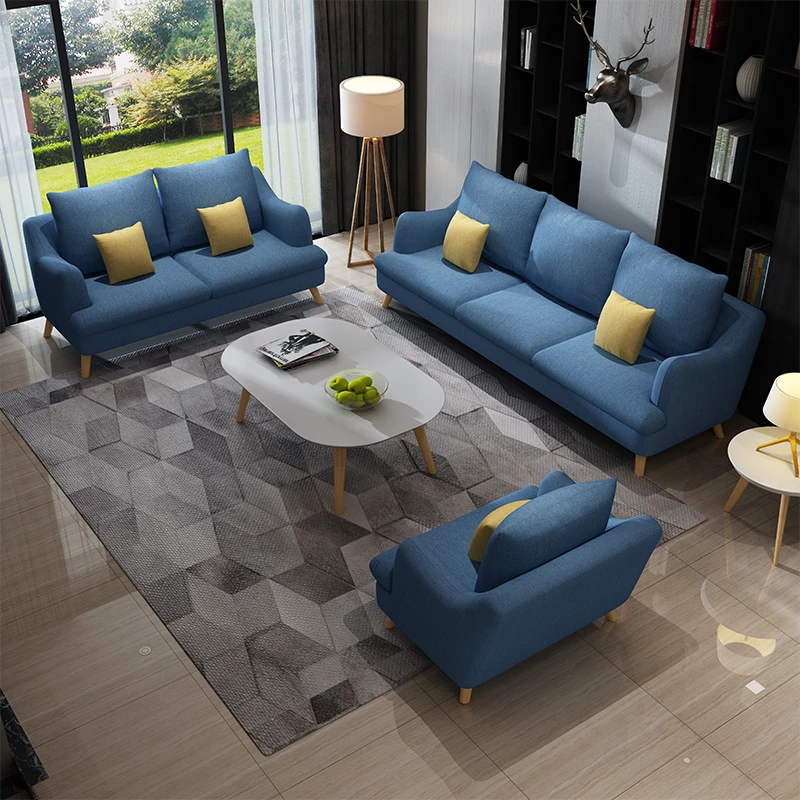 

wooden blue L corner sofa set from China