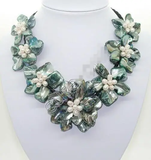 

Hot sale new Style >>>>> Green mop mother of pearl shell weave flower pendant necklace 18" jewelry hot