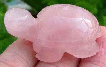 

free shipping HANDMADE CARVED ROSE QUARTZ TURTLE STATUE,GEM(1327)