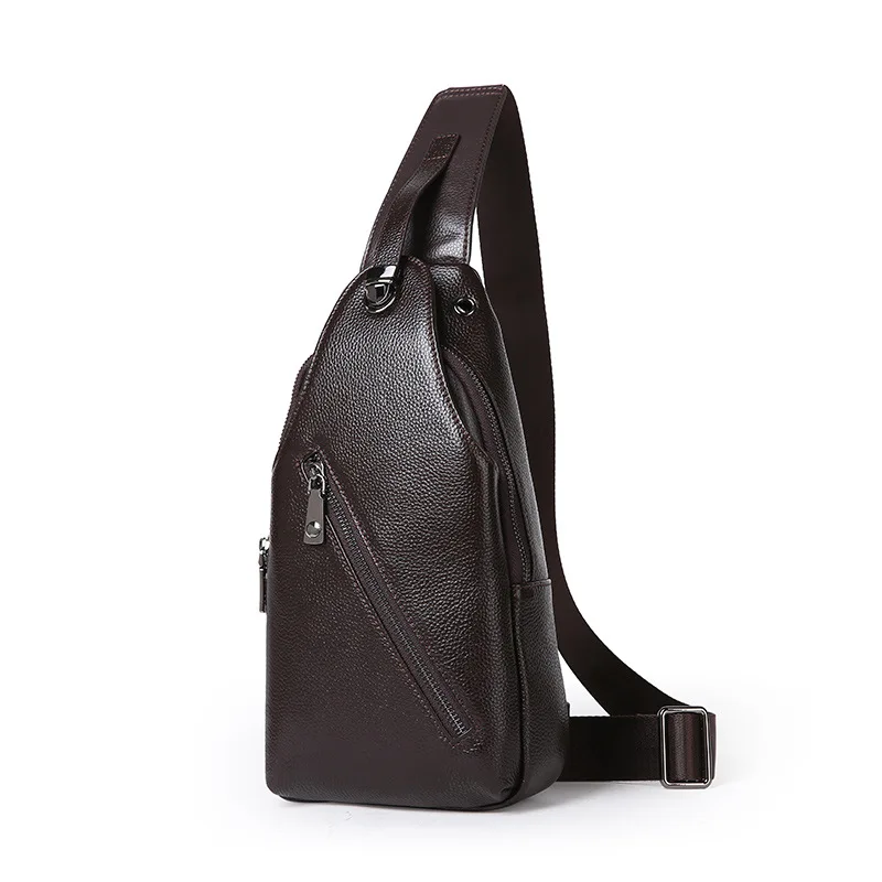 

Men's Fashion Crossbody Bag Men Genuine Leather Theftproof Button Men Shoulder Bags Chest Waist Pack Open Leather Chest Bags
