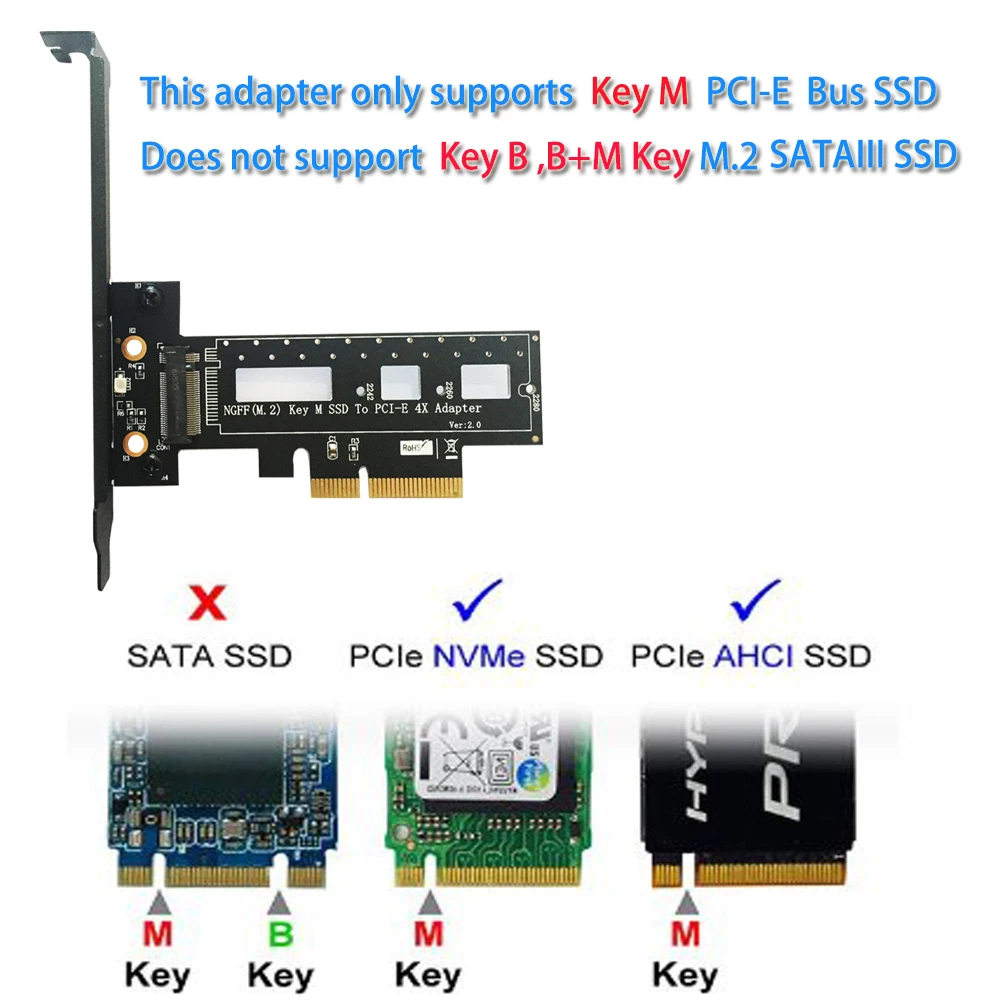Переходник PCI Express 3 0 X4 на M.2 NVMe AHCI SSD M Стандартная плата с полной скоростью E