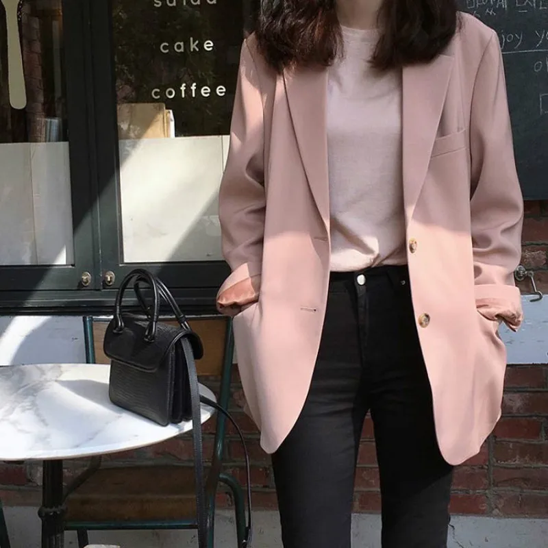 

2019 Autumn Female Models Korean Fashion Casual Small Suit Jacket Female Temperament Loose Wild Ins Pink Suit