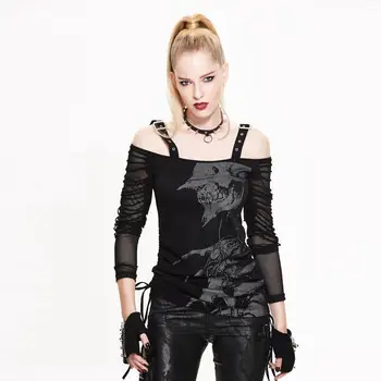 

Devil Fashion Women's Digital Printed Mesh Sleeved Ruched Top TT043