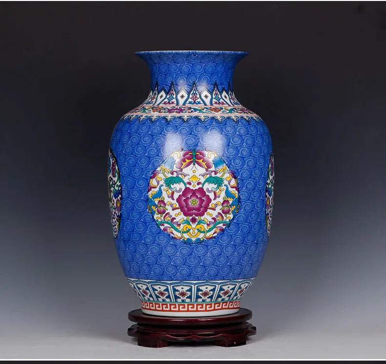 Китайская антикварная синяя керамическая ваза для цветов, домашний декор, Пастельная эмалированная фарфоровая ваза для подарка на год