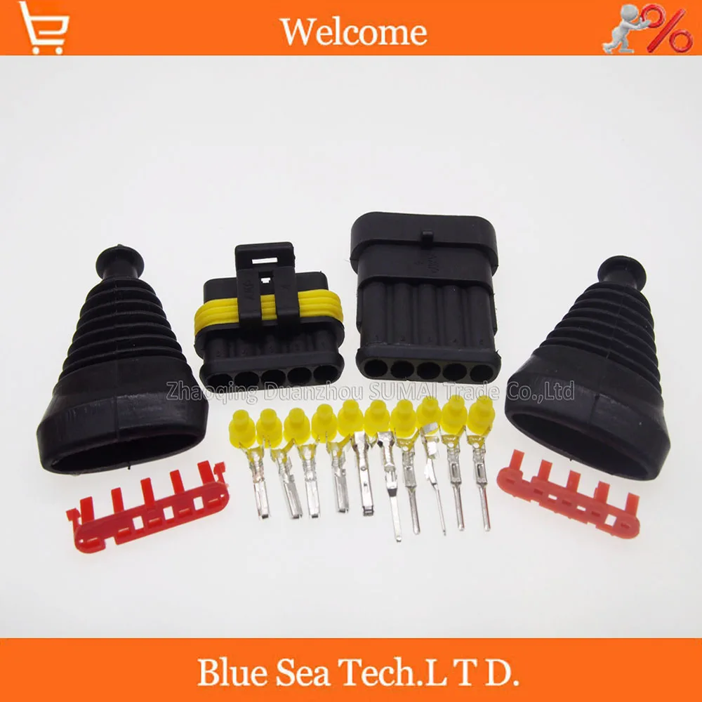 2 sets 5 Pin AMP Auto HID Connectors+sheath(2 pcs) for HEV/EV Start/Stop/Inverter Systems etc. | Обустройство дома