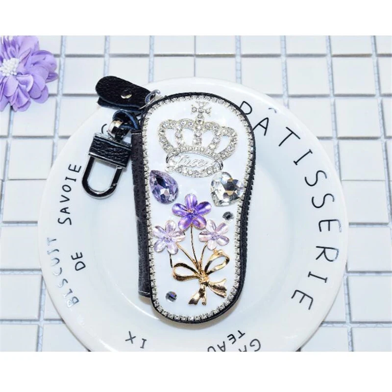 Женский кошелек ручной работы с короной и бриллиантами, чехол для ключей на молнии, сумка для ключей из искусственной кожи, ключница, органайзер для ключей