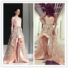 Custom made Sexy Off the Shoulder Lace Pink 2017 Fashion High/Low Sweep Train Asymmetrical Gowns Evening Dresses