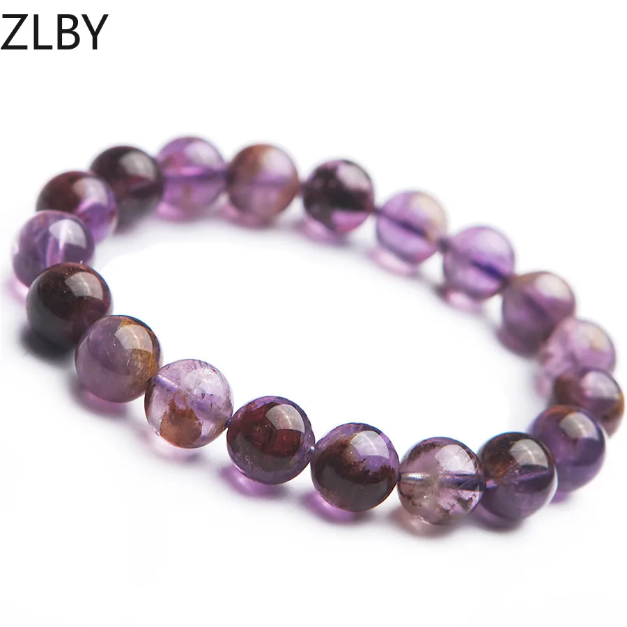 

Genuine Purple Natural Phantom Quartz Bracelet Healing Crystal Stretch Round Bead Bracelets For Women 10mm