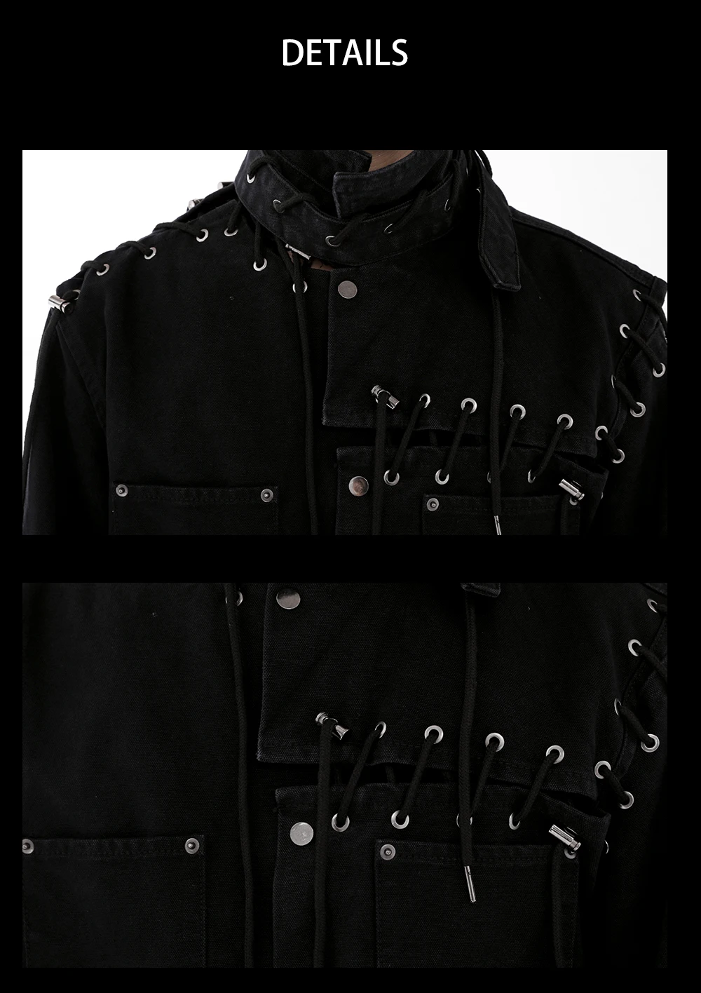 Мужское черное пальто в стиле панк, джинсовая куртка с перекрещивающимися ремешками и металлическими заклепками, пальто с длинным рукавом, Мужская модная верхняя одежда
