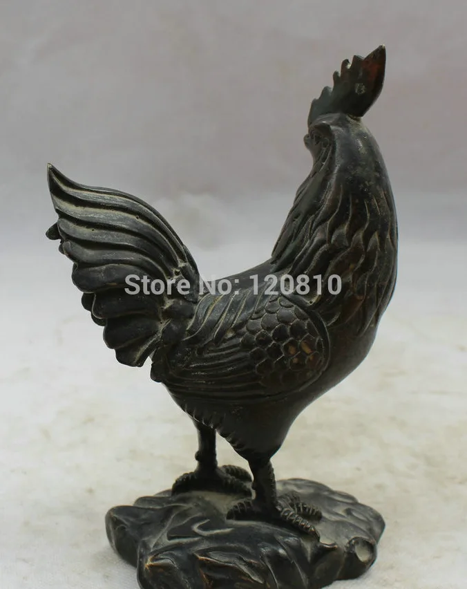 

8" Chinese Bronze Folk animal Fengshui Zodiac Year Rooster Cock Statue sculpture