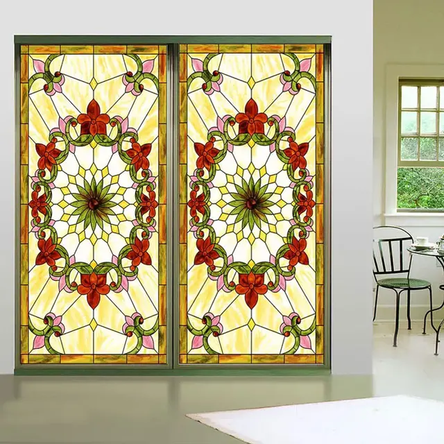 Custom size Stained glass window film electrostatic Church frosted home foil door glass stickers
