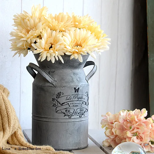 

vintage retro gray zinc Garden Accents Antique Milk Can