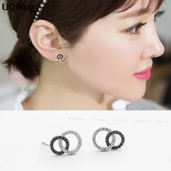 

2016 Fashion Double Circle Round 925 Sterling Silver Stud Earrings Jewelry Pendientes Brincos Fashion Jewelry