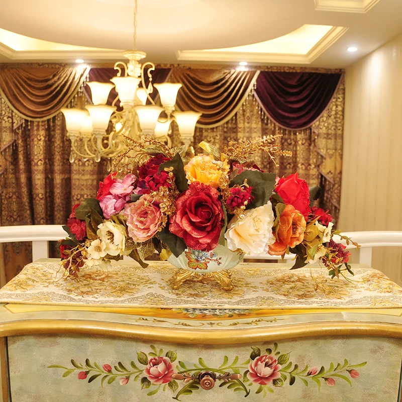 ^*Best Offers European luxury vase flower simulation rose floral art Home Furnishing living room decoration