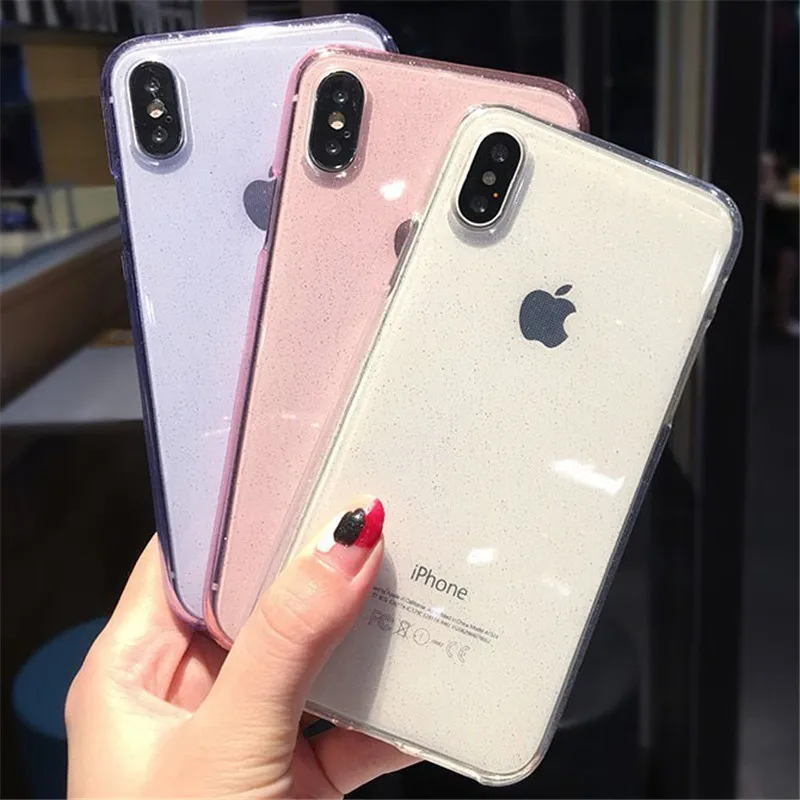 

Fashion Simple Transparent Bling Glitter Crystal Case For iPhone 6 6S 7 8 Plus Silicone Matte Case For iPhone X XS MAX XR Cover
