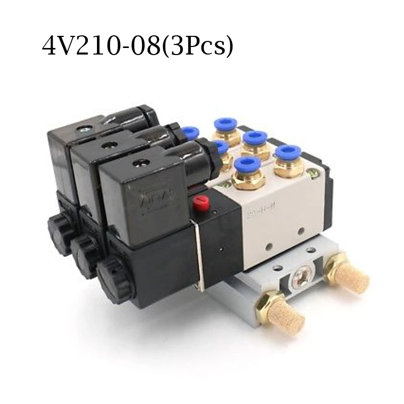 

1/4" DC 12V 24V Triple Pneumatic Solenoid Valve 4V210-08 Muffler 4mm 6mm 8mm 10mm 12mm Quick Fitting Base Set 110v 220v 4V210 08