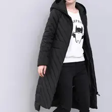S-XL Горячая зима женская новая длинная Мода с капюшоном выше колена Талия пуховое пальто