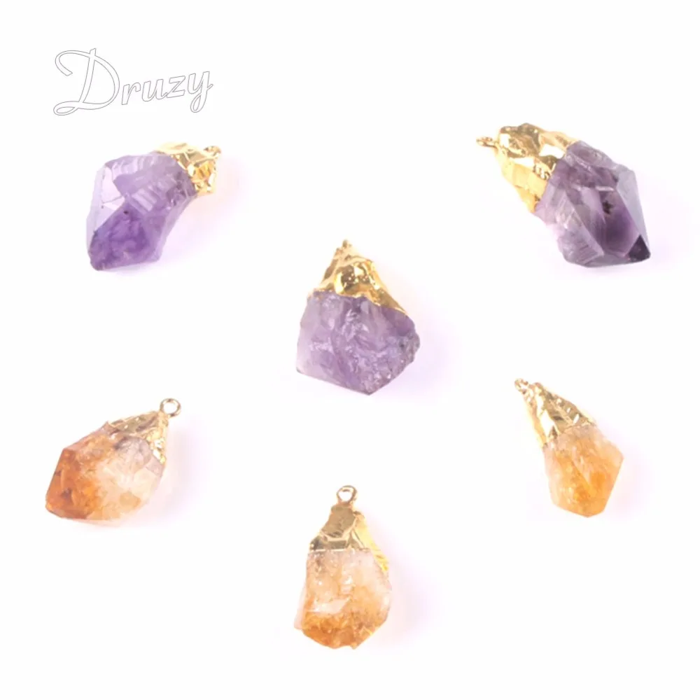 

Microbeauty 18K Gold Plated Rough Natural Stone Citrine Amethyst Crystal Druzy Quartz Pendant Necklace For Women