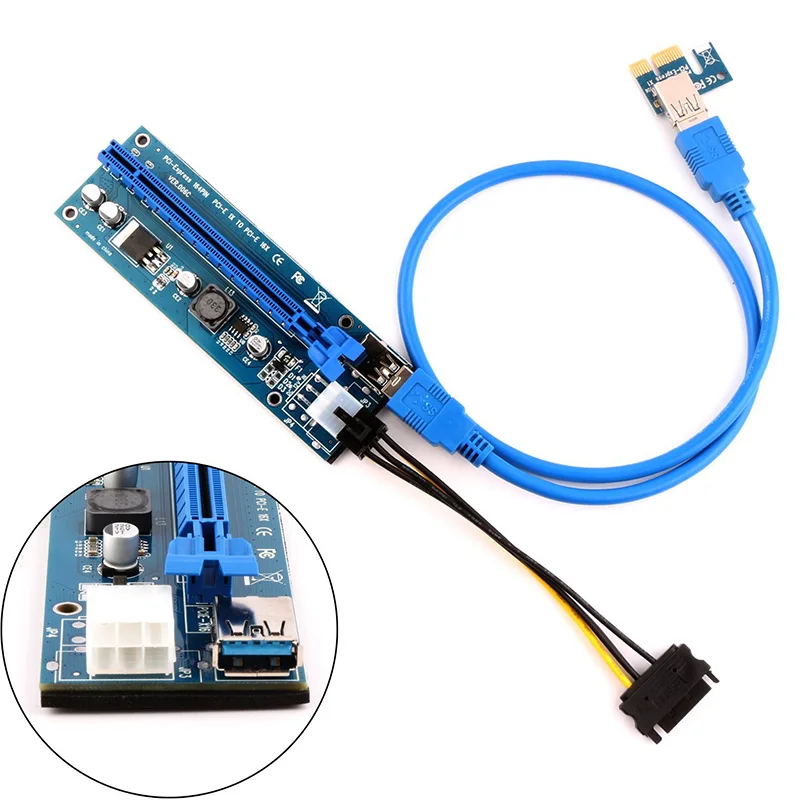 Lot USB 3.0 PCI-E Express 1x To 16x Extender Riser Card Adapter 6PIN Power Cable