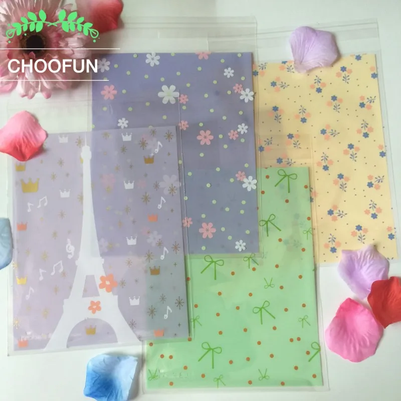

100pcs/lot 16*20+2.6cm 4 Patterns Flower Eiffel Tower Bow OPP for Gift Package Bags Grocery Candy and Cookie Packaging bag BZ006