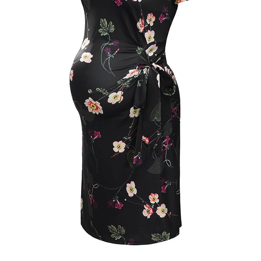 Vetement femme Женская одежда для беременных платье с коротким рукавом с цветочным принтом облегающее платье Одежда для беременных Одежда для кормящих