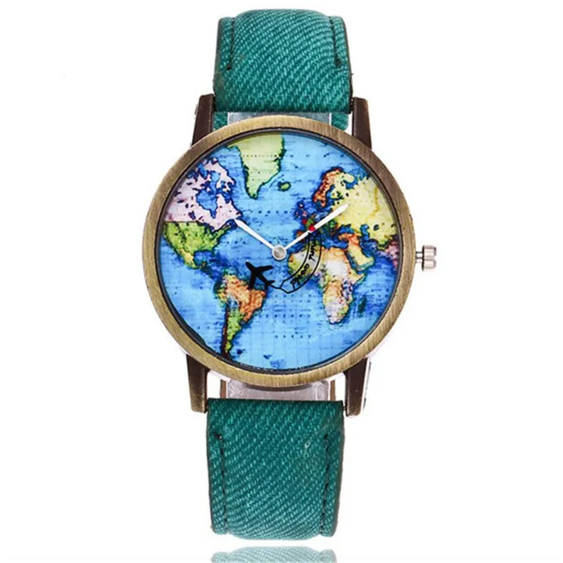 

New Fashion Global Travel Plane Map Clock Digital Quartz Casual Leather Watch Women Dress Watch Wrist Watch #5/22