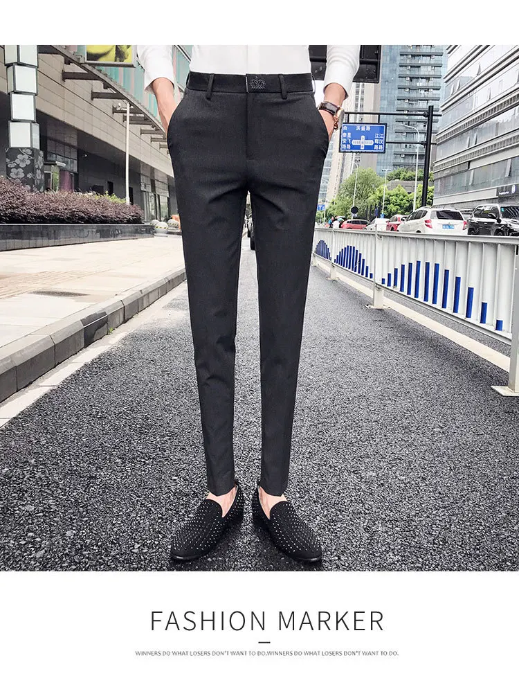 2019 Англия повседневные мужские брюки Slim Fit Брюки сплошной цвет брюки социального клуба платье брюки корейский Masculino pantalon homme