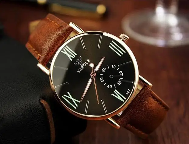 Роскошные мужские часы с кожаным ремешком, стеклянные Аналоговые кварцевые наручные часы, мужские светящиеся стрелки, мужские деловые часы, подарочные часы