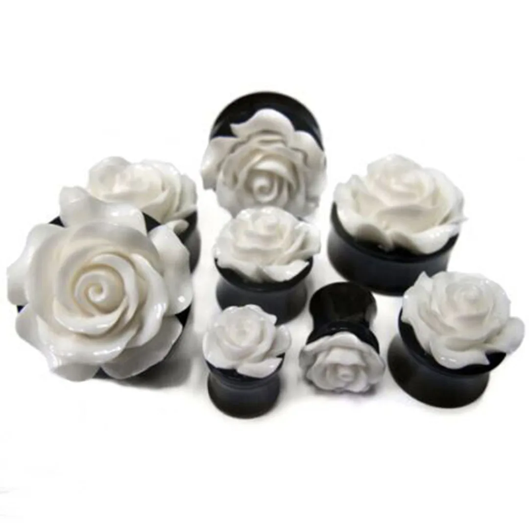 1Pair Rose Acrylic Double Saddle Ear Plugs Fashion r Ear Gauge Plugs Tunnels Stretcher Expander For Women Jewelry 8mm-25mm