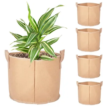 

Behogar 4PCS 35x27cm 7-Gallon Non-woven Fruit Vegetables Planting Grow Bag with Handles for Home Patios Gardens Balcony Camel