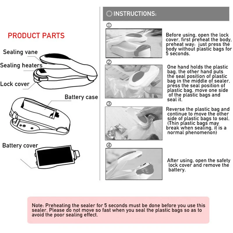 1 pcs Mini Plastic Food Sealer Household Heat Sealing Portable Machine Ceramic Impulse Sealer Seal Packing Capper Bag DN147 (1)