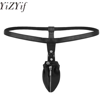 

YiZYiF Black Men Sexy Lingerie Patent Leather Open Back G-string Thong Underpants with Zipper Pouch Gay Male Jockstrap Underwear