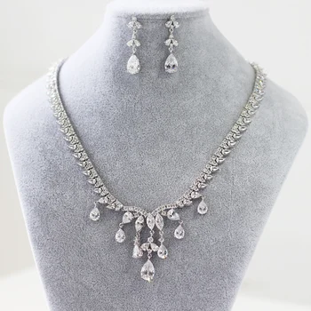 

New Design Free Shipping Teardrop Zircon Gemstone Crystal Wedding Bridal Jewelry Sets bride's Necklace Earrings Female decor